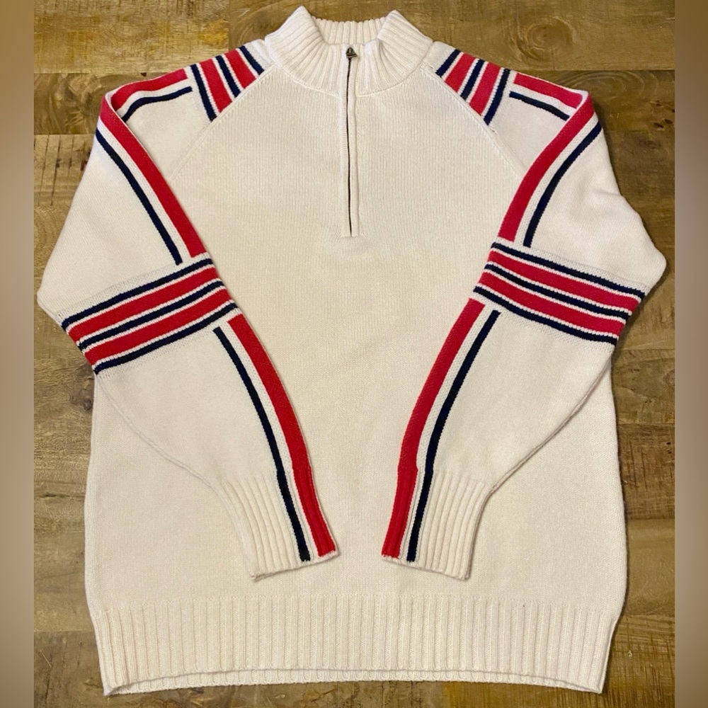 Alps & Meters Italian Merino Wool Cashmere Alpine Slalom Ski Sweater Ivory White
